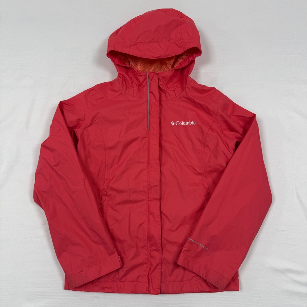 Columbia Girls Pink Omni Tech‎ Hooded Rain Jacket Size Small 7/8 Waterproof